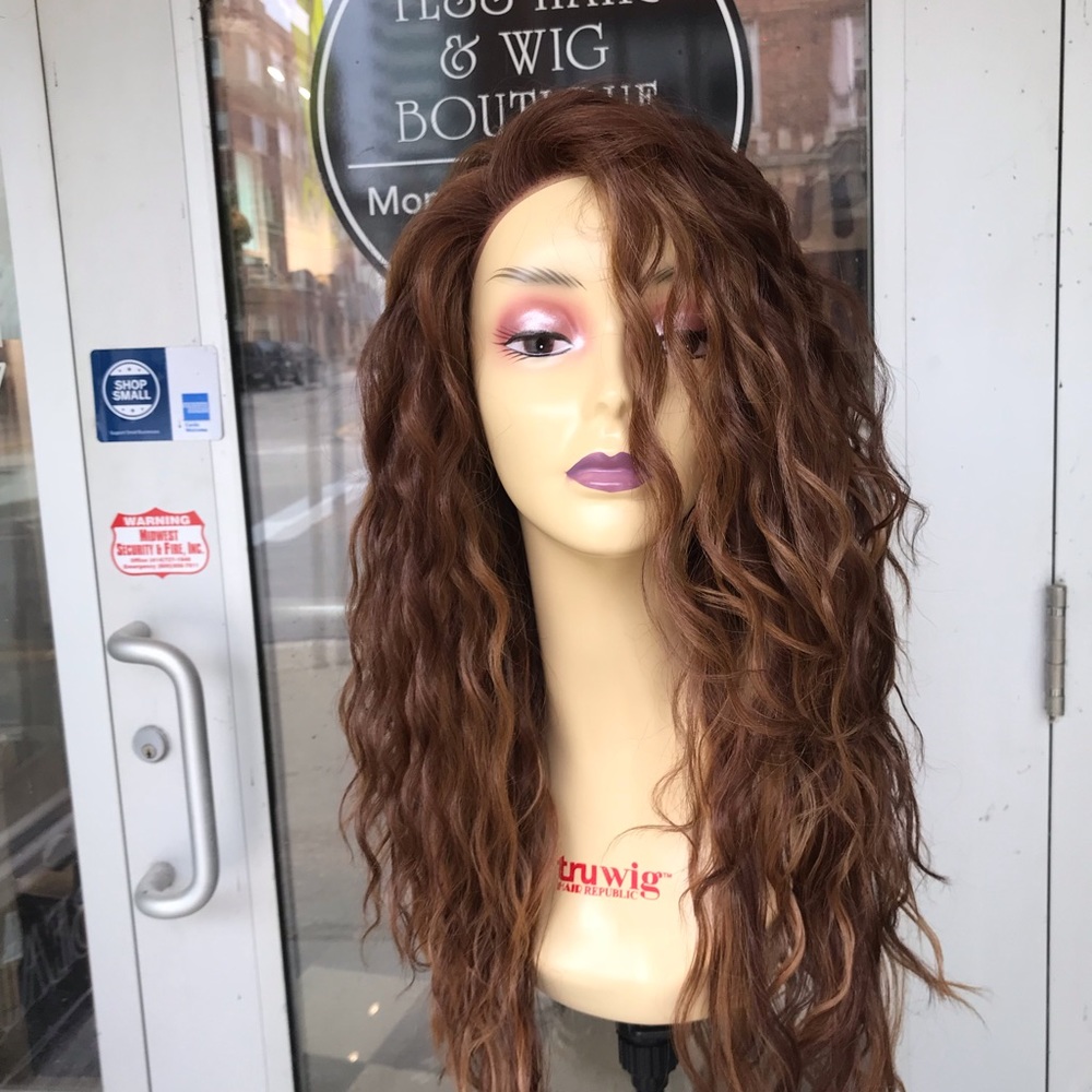 Transparent Lace Wig Curly Reddish Copper Brown - Picture 5 of 8